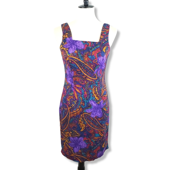 Vintage Dresses & Skirts - Vintage Multicolored Paisley Print Dress Size 9/10*